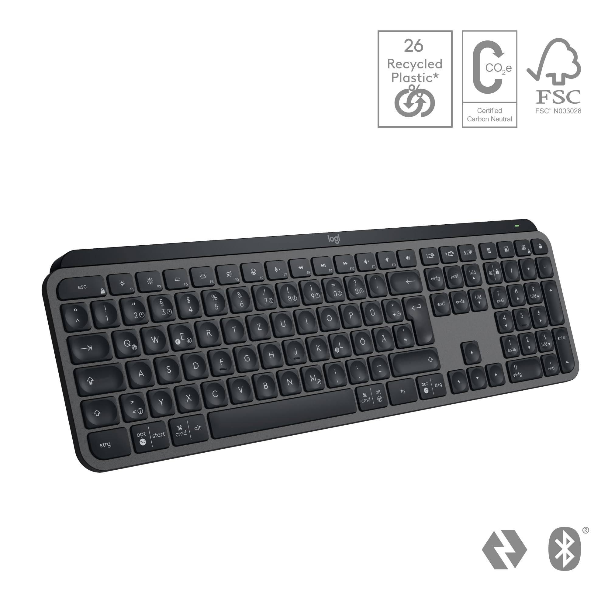 Logitech MX Keys S kabellose Tastatur, Low Profile, Precise Quiet Typing, Programmable Keys, Backlighting, Bluetooth, Rechargeable, für Windows PC/Linux/Chrome/Mac - Graphit, Deutsches QWERTZ-Layout