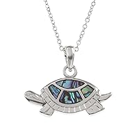 Kiara Jewellery Tortoise Pendant Necklace Inlaid With Natural greenish blue Paua Abalone Shell on 18