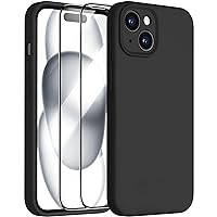 Dssairo Compatible with iPhone 15 Case,Upgrade Liquid Silicone,with 2× Screen Protector[Enhanced Camera Protection][Scratch-Resistant Soft Microfiber Lining] Slim Cover Phone Cases (Black)