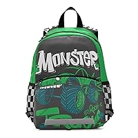 Kids Backpack,Cool Monster Truck Green Lightweight Preschool Backpack for Toddlers Boys Girls with Chest clip