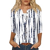 Womens Tops Short Sleeve Shirts for Women Summer 2024 Fashion Trendy 3/4 Length Sleeve Tops Blouses for Women Dressy Casual Business Tops Cotton Linen 3/4 Sleeve Tops Blues