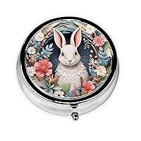 Easter Wreath with Rabbit Print Round Pill Box 3 Compartment Portable Mini Pill Case Metal Pill Organizer Pill Container for Pocket Purse Office Travel