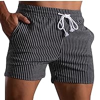 Running Shorts for Men Trendy Stripe Cozy Elastic Waist with Drawstring Breathable Workout Fitness Cotton Gym Shorts