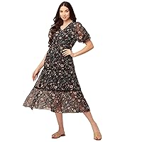 Women’s Printed Tiered Dress V Neck Elbow Sleeves Poly Georgette Dress