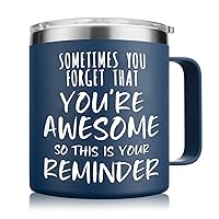 NOWWISH Inspirational Gifts for Men, Sometimes You Forget You're Awesome Coffee Mug, Funny Gifts for Him Husband, Dad, Boyfriend on Fathers Day Birthday Easter - 14Oz Navy Blue