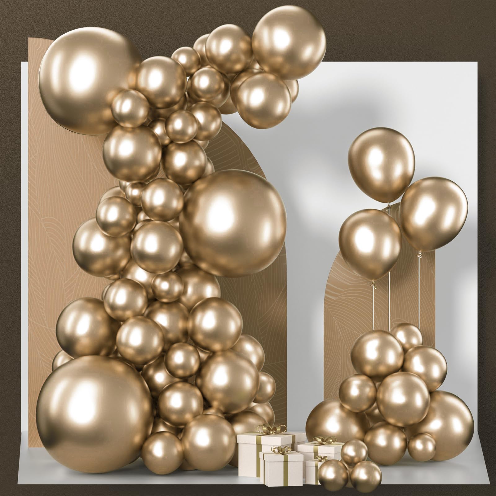 PartyWoo Chrome Gold Balloons, 100 pcs Gold Chrome Balloons Different Sizes Pack of 18 Inch 12 Inch 10 Inch 5 Inch for Balloon Garland or Balloon Arch as Birthday Decorations, Party Decorations