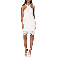Minuet Fitted Lace Dress with Halter Style Neckline