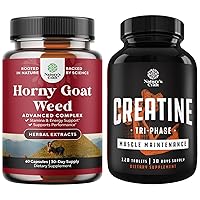 Bundle of Horny Goat Weed Extract Complex for Men and Women Enhanced Energy and Stamina and High Strength Tri Phase Creatine Pills - Optimal Muscle Builder Creatine Supplement for Men and Women