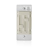 Leviton SureSlide Ceiling Fan Control and Dimmer Switch for LED, Halogen and Incandescent Bulbs, 66DF-10T, Light Almond