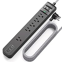Extension Cord 15 ft - Long Power Strip Surge Protector, Flat Plug, Overload Surge Protection, 5 Outlets 3 USB Charging Ports, Multi Plug Outlet Extender for Indoor Home Office Dorm Room Essentials
