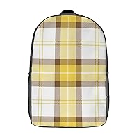 Yellow and Brown Tartan Buffalo Plaid 17 Inches Unisex Laptop Backpack Lightweight Shoulder Bag Travel Daypack
