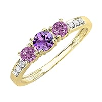 Dazzlingrock Collection 3.5mm Round Natural Amethyst & 2.4mm Lab Created Alexandrite with Natural White Diamond Three Stone Ring for Women in 14K Gold