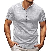 Mens Henley Shirts Short Sleeve T Shirt Fashion Casual Basic V Neck Tee Shirts Solid Color Summer Lighteight Blouse