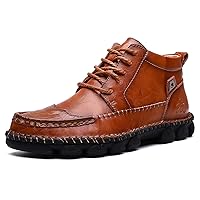 Honeystore Men's Lace-up Booties British Boots High-top Leather Motorcycle Shoes