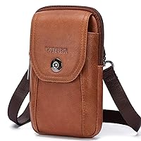 Genuine Leather Cell Phone Holster Magnetic Cover Belt Clip Pouch Compatible for iPhone 15 Pro Max Case 14 Pro Max S24 Ultra with Belt Loop Crossbody Phone Purse Shoulder Bag for Women, Brown