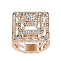 VVS Pyramid Wedding Ring in 18k White/Yellow/Rose Gold with 1.07 Ct Round Natural & 0.69 Ct Center Princess Moissanite Diamond Bridal Ring for Her | Couple Promise Ring for Anniversary (IJ-SI, G-VS2)