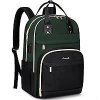 LOVEVOOK Laptop Backpack for Women, 17 inch Travel Work Anti-theft laptop Bag, Large Capacity Teacher Backpacks Purse, Fashion Nurse Professor Computer Daypack, Black-Dark Green
