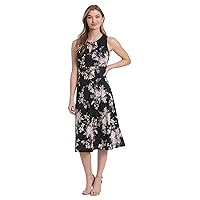 London Times Women's Printed Sleeveless Versatile Empire A-line Keyhole Neckline Midi Dress