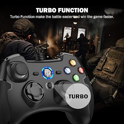 EasySMX Wired Gaming Controller,PC Game Controller Joystick with Dual-Vibration Turbo and Trigger Buttons for Windows PC/ PS3/ Android TV Box/Tesla(Black)
