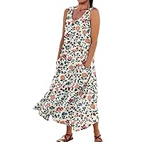 Long Floral Dresses for Women, Women's Casual Sleeveless Cotton with Pocket Dress Short Pockets, S XXXXXL