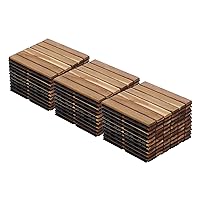 Dolonm Interlocking Solid Wood Deck Tiles, Golden Teak Wood for Flooring Tiles, for Patio Balcony Waterproof Both Indoor and Outdoor Decking Tile Solid Wood 12 x 12 x 0.7 inches Pack of 30