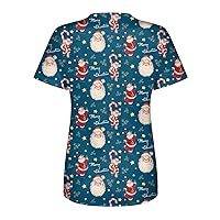 Christmas Working Uniforms for Women Floral Printed Crewneck T Shirt Casual Short Sleeve V Neck T Shirts for Women