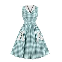 Wellwits Women's White Lapel Collar 1940s 1950s Vintage Swing A Line Dress
