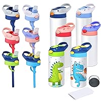 6 Pack 12oz Kids Sublimation Tumbler + 6 Pack Replacement Straw Lid, One-click Pop-up Straw, BPA Free