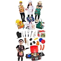 Born Toys Kids' Dress Up & Pretend Play Set, Construction, Chef, Gardener and Griller Playset for Kids