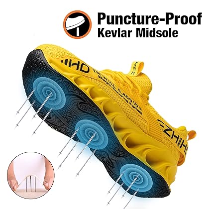 Kezhiho Steel Toe Shoes for Men Lightweight Comfortable Breathable Work Shoes Puncture Proof Slip Resistant Fashion Sneakers Indestructible Construction Industrial Safety Shoes