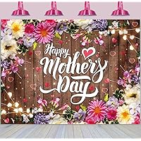BINQOO 8x6FT Mother's Day Floral Wood Backdrop Love Heart Colorful Spring Flowers Rustic Wooden Wall for Mom Girls Bridal Shower Party Banner Decorations