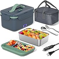 Electric Lunch Box 100W, 4 in 1 Heated Lunch Box for Adults, Heating Lunch Box for Work/Car/Truck with Fork Spoon and 1.8L Stainless Steel Container, 12V 24V 110V 220V, Dark Gray