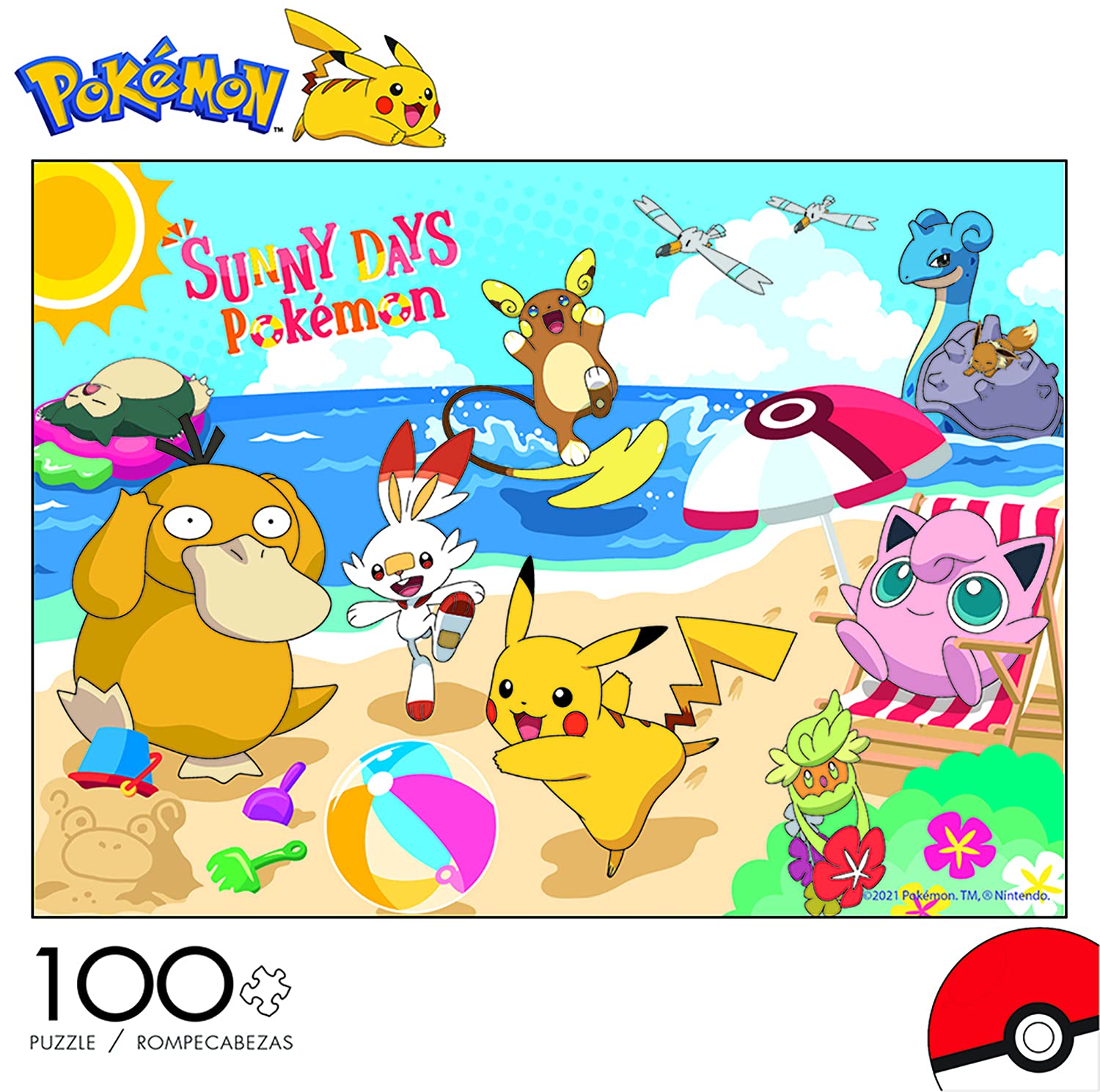 Buffalo Games - Pokemon Beach Day - 100 Piece Jigsaw Puzzle for Families Challenging Puzzle Perfect for Family Time - 100 Piece Finished Size is 15.00 x 11.00