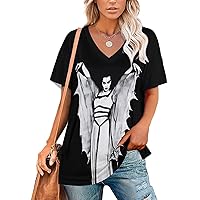 T-Shirt Womens V Neck Loose Stylish Summer Short Sleeves Blouse