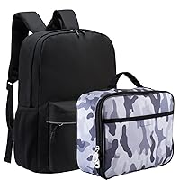 Fenrici Backpack (Black) with Lunch Bag (Gray Camo) Bundle For Kids