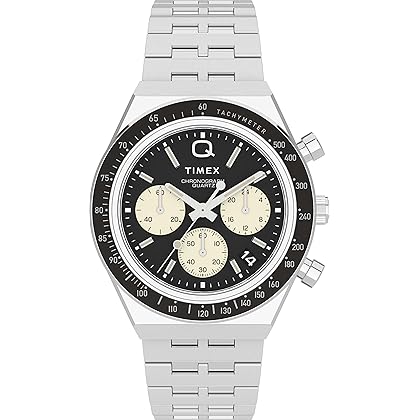 Q Timex Men's 40mm Watch – Black Dial Silver-Tone Case Black Bracelet