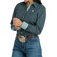 Cinch Womens Blue Black Printed Stripe Button Down