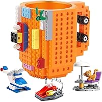 Build on Brick Coffee Mugs,Creative DIY Kids Party Cups with Building Blocks,Fun Novelty Gifts for Kids Childhood Adults Office Birthday Xmas,Orange