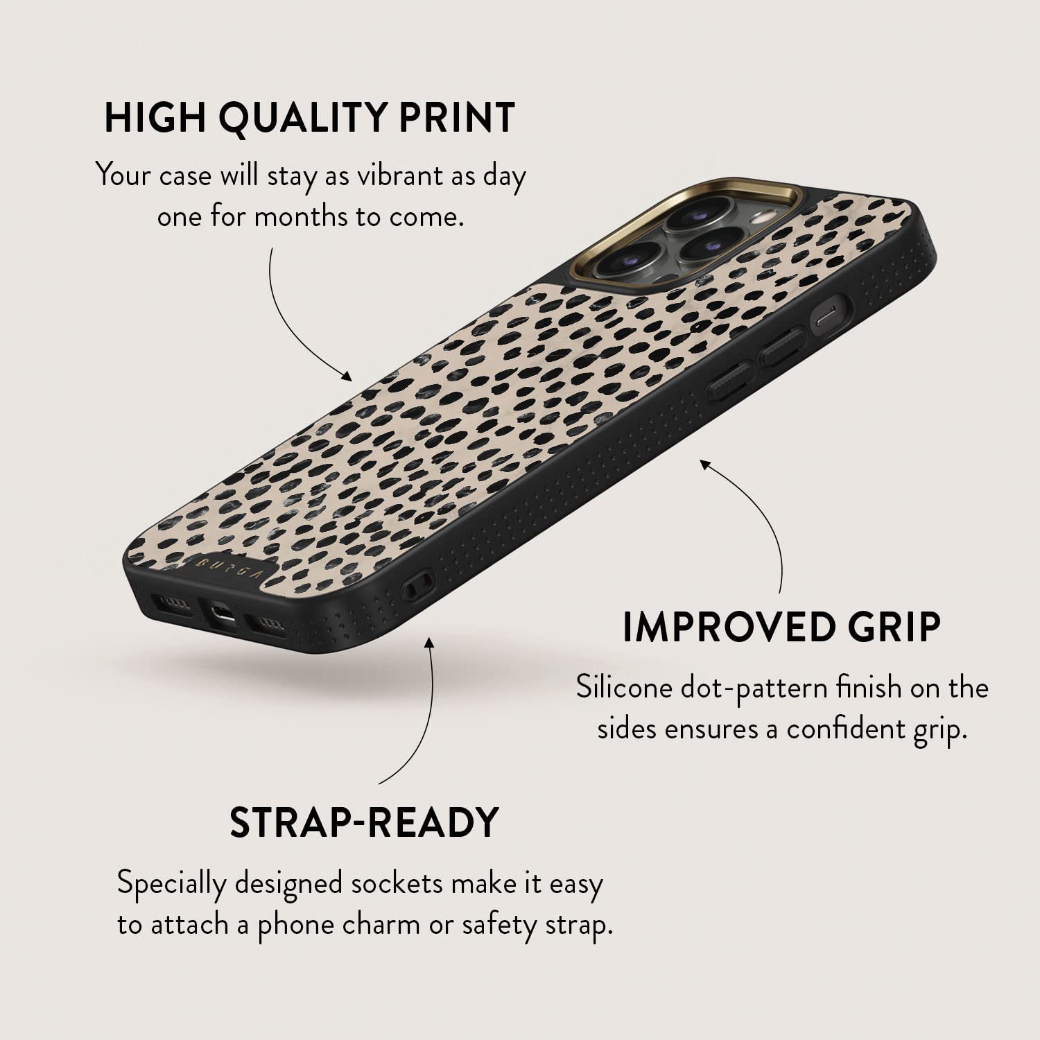 BURGA Phone Case Compatible with iPhone 13 PRO MAX - Black Polka Dots Pattern - Cute But Tough with CloudGuard 2-in-1 Defense System - Luxury iPhone 13 PRO MAX Protective Scratch-Resistant Hard Case