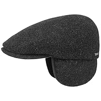 Stetson Kent Wool Men's Ear Flaps Flat Cap - Made in EU - Flat Cap with Ear Flaps - Flat Cap with Cashmere - Ear Hat Autumn/Winter - Peaked Cap, black, 47-65