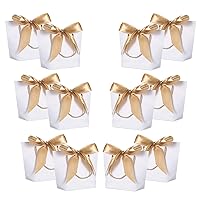 WantGor Gift Bags with Handles 8x6x2.5inch Paper Party Favor Bag Bulk with Bow Ribbon for Birthday Wedding/Bridesmaid Celebration Present Classrooms Holiday(White, Extra Small- 12 Pack)