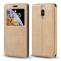 for Huawei Mate 9 Pro Case, Wood Grain Leather Case with Card Holder and Window, Magnetic Flip Cover for Huawei Mate 9 Pro (5.5”) Gold