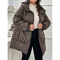 Winter Coat Plus Raglan Sleeve Zipper Hooded Puffer Coat (Color : Mocha Brown, Size : XX-Large)
