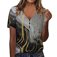 Button Down Shirts for Women V Neck Cold Shoulder Short Sleeve Tee Tops 2024 Boho Printing Tunic Blouse