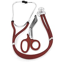ASA TECHMED Sprague Double Tube Adult and Pediatric Stethoscope + Matching EMT Shears, Ideal for EMT, Nurse, Doctor, Medical Student, Paramedic, and First Responders (Burgundy)