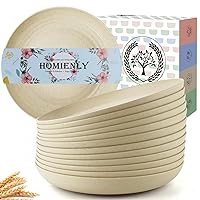 Homienly Deep Dinner Plates Set of 12 Alternative for Plastic Plates Microwave and Dishwasher Safe Wheat Straw Plates for Kitchen Unbreakable Kids Plates (Beige, 9 inch)