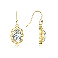 RYLOS Yellow Gold Plated Silver Antique Style Floral Earrings - Oval Shape Gemstone & Diamonds - 6X4MM Birthstone Earrings - Timeless Color Stone Jewelry