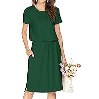 Simier Fariry 2024 Womens Hide Belly Work Casual Midi Blouson Dress with Pockets