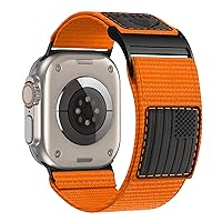 Rugged Nylon Band for Apple Watch Ultra Band 49mm 45mm 44mm 42mm,Soft Sport Loop Adjustable Wristbands Replacement Strap for Apple Watch Band iWatch Ultra Series 8/7/SE/6/5/4/3/2/1,Leather Flag Orange