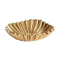 MY SWANKY HOME Modern Gold Metal Ruffled Ridged Decorative Bowl Organic Shape Round Centerpiece